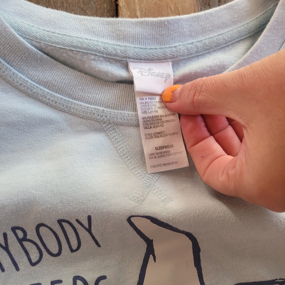 Disney Thumper Bambi Sleepwear Sweatshirt Teal‎ Cloud Some Bunny Large - Picture 3 of 4